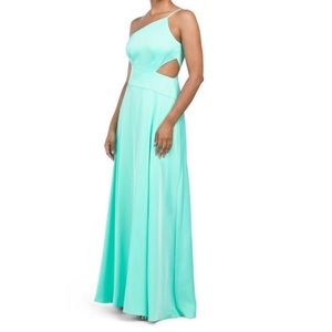 LIV FOSTER Jade One Shoulder Satin Gown With Front Slit Sz 4